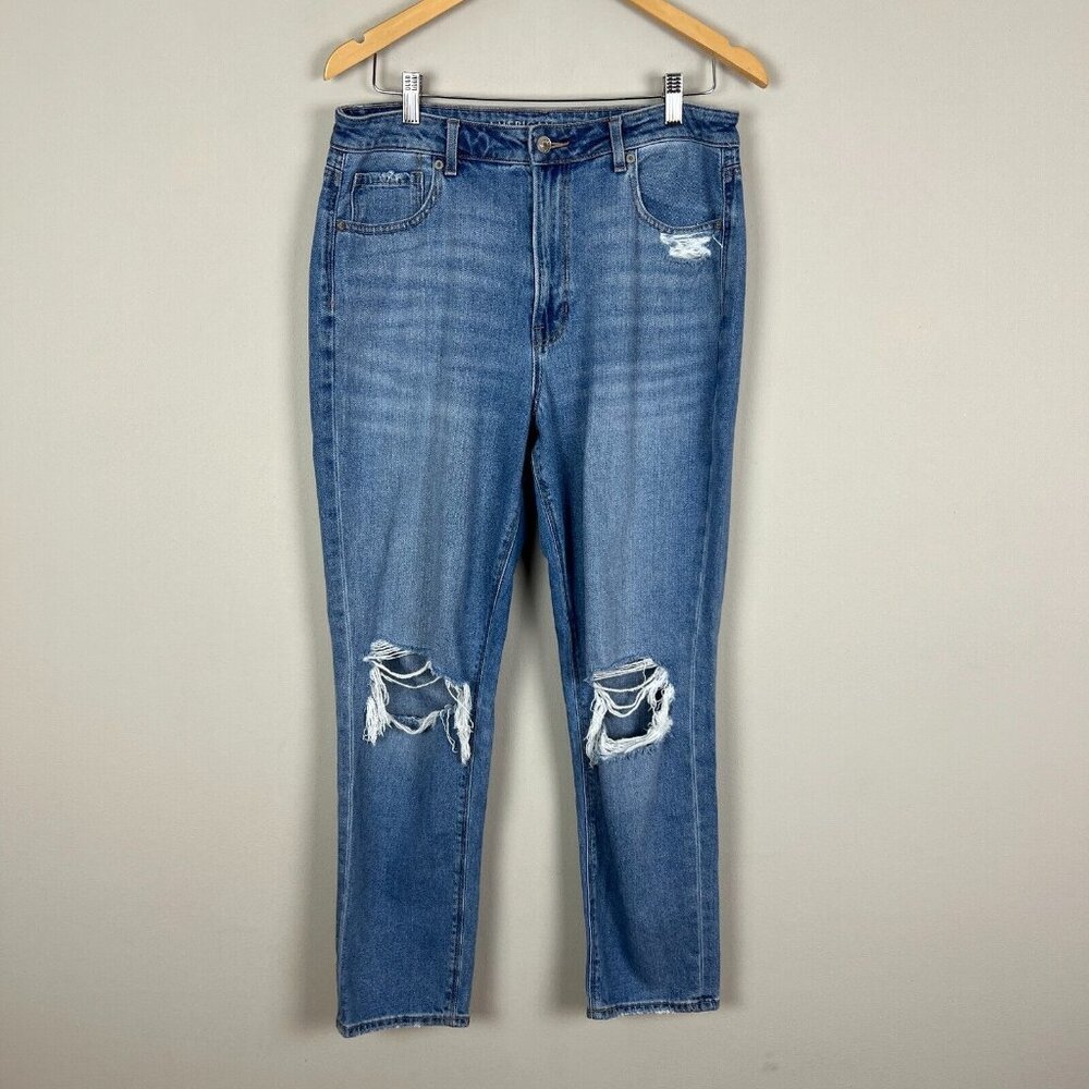 American Eagle Mom‎ Jeans Womens 12 R Distressed Light Blue Denim Casual